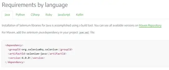 Excerpt from Selenium documentation showing the tabbed panel to select the programming language for that part of the page