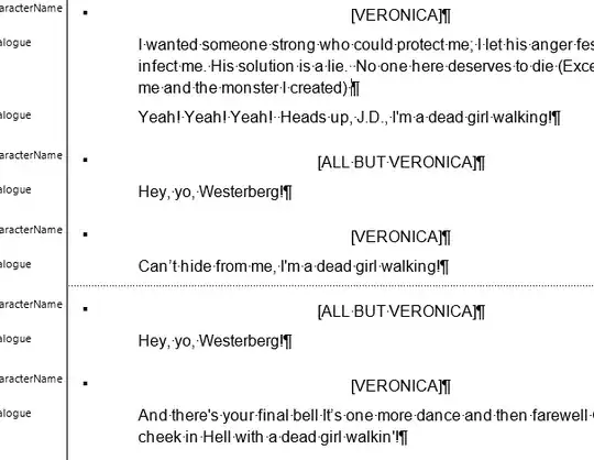 Final view of script in draft-view with modified styles